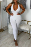 Coffee Fashion Sexy Solid Backless Halter Skinny Jumpsuits