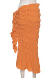 Orange Casual Solid Patchwork Fold Mid Waist Straight Solid Color Bottoms