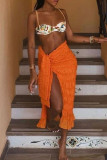 Orange Casual Solid Patchwork Fold Mid Waist Straight Solid Color Bottoms