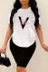 White Fashion Casual Print Basic O Neck Short Sleeve Two Pieces