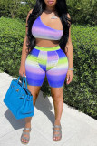 Yellow Fashion Sexy Print Patchwork Backless One Shoulder Sleeveless Two Pieces