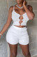 White Sexy Solid Hollowed Out Patchwork Spaghetti Strap Two Pieces