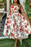 White Sweet Elegant Print Patchwork Spaghetti Strap A Line Dresses