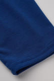 Blue Fashion Casual Letter Hot Drilling Asymmetrical Oblique Collar Two Pieces