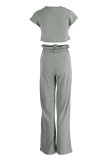 Grey Fashion Casual Solid Basic O Neck Short Sleeve Two Pieces