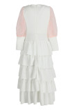 White Fashion Casual Patchwork See-through Beading O Neck Cake Skirt Dresses