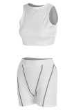 Grey Fashion Casual Solid Basic O Neck Sleeveless Two Pieces