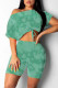 Green Fashion Casual Print Bandage O Neck Short Sleeve Two Pieces