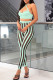 Mint green Fashion Sexy Striped Split Joint See-through Backless Halter Sleeveless Two Pieces