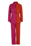 Orange Fashion Casual Solid Patchwork Turndown Collar Long Sleeve Two Pieces