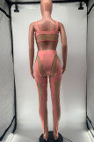 Pink Sexy Solid Split Joint See-through U Neck Sleeveless Two Pieces