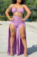 Purple Fashion Sexy Solid Bandage Patchwork Backless Strapless Sleeveless Two Pieces
