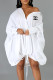 White Fashion Street Print Letter Turndown Collar Shirt Dress Dresses
