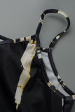 Black Fashion Casual Print Backless Asymmetrical V Neck Sling Dress