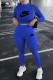 Blue Fashion Casual Print Letter O Neck Long Sleeve Two Pieces