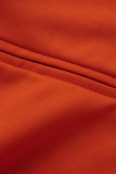 Orange Fashion Casual Solid Patchwork Turndown Collar Long Sleeve Two Pieces