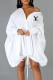 White Fashion Casual Print Letter Turndown Collar Shirt Dress Dresses