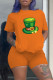 Orange Fashion Casual Print Basic O Neck Short Sleeve Two Pieces