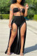 Black Fashion Sexy Solid Bandage Patchwork Backless Strapless Sleeveless Two Pieces