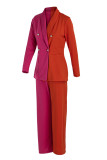 Orange Fashion Casual Solid Patchwork Turndown Collar Long Sleeve Two Pieces