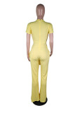 Yellow Fashion bandage Short Sleeve O Neck Jumpsuits