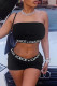 Black Fashion Sexy Letter Patchwork Strapless Sleeveless Two Pieces