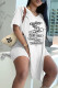 White Fashion Casual Print Letter V Neck Short Sleeve Two Pieces