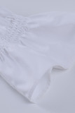 White Sexy Solid Patchwork Frenulum Fold V Neck Tops