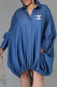 Blue Fashion Street Print Letter Turndown Collar Shirt Dress Dresses