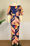 Multicolor Fashion Casual Print Basic V Neck Short Sleeve Dress