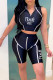 Black Casual Print Patchwork Zipper Collar Sleeveless Two Pieces