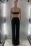 Black Fashion Sexy Solid Bandage Patchwork Backless Strapless Sleeveless Two Pieces