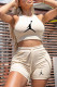 Cream White Fashion Casual Print Patchwork O Neck Sleeveless Two Pieces