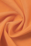 Orange Casual Solid Patchwork Fold Mid Waist Straight Solid Color Bottoms
