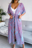 Blue Casual Print Bandage Patchwork Swimwears Cover Up