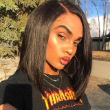 Black Fashion Brazilian Straight Short Bob Lace Front Wigs