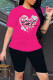 Rose Red Fashion Casual Print Basic O Neck Short Sleeve Two Pieces