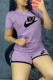 Purple Fashion Casual Print Patchwork O Neck Short Sleeve Two Pieces