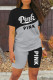 Black Fashion Casual Letter Print Patchwork O Neck Short Sleeve Two Pieces