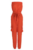 Apricot Pink Sexy Solid Split Joint Strapless Straight Jumpsuits