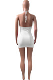 Red Sexy Solid Hollowed Out Halter One Step Skirt Dresses