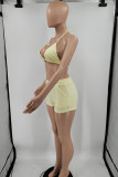 Orange Sexy Casual Solid Bandage Backless Halter Sleeveless Two Pieces