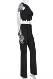 Black Fashion Sexy Solid Hollowed Out O Neck Sleeveless Two Pieces