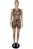 Rose Red Fashion Casual Print Leopard Basic O Neck Sleeveless Two Pieces