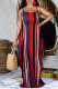 Red Sexy Casual Striped Print Backless Spaghetti Strap Long Dress