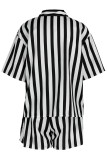 Pink Casual Striped Print Patchwork Buckle Half Sleeve Two Pieces