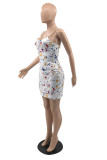 White Fashion Sexy Print Backless Spaghetti Strap Sleeveless Dress Dresses