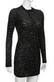 Black Fashion Sexy Patchwork See-through O Neck Long Sleeve Dresses