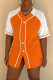Orange Fashion Casual Solid Patchwork V Neck Tops
