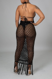 Camel Sexy Solid Hollowed Out Patchwork Swimwears